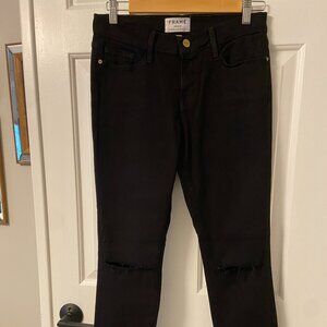 Frame Black Ripped Skinny Jeans - Size 28